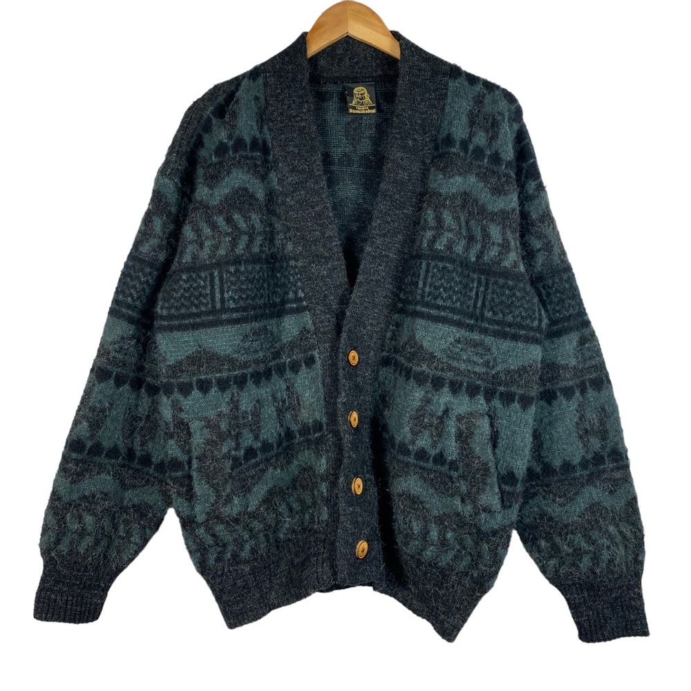Tejidos Ruminahui Men's Button Cardigan 100% Wool Sweater Lama Pattern M/L